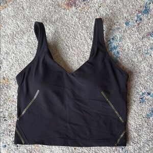 Lululemon BlackV-Neck Crop Top with Gold Accents